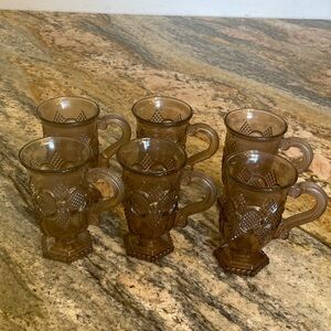Avon 1876 Cape Cod Mugs Smoky Roman 
Rosette Design Pressed Glass